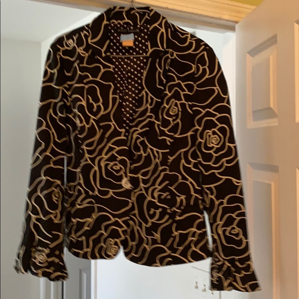 Blazer black squiggle flower print